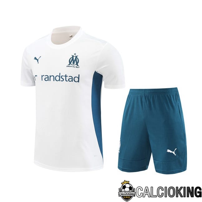 Comprare Maglia Calcio 2024 2025 2026 Personalizzazione,Tuta Da Calcio,Maglie De Calcio Retro Online | Insieme T Shirt Allenamento Marsiglia OM + Pantaloncini Bianco 2024/2025