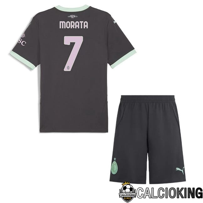 Comprare Maglia Calcio 2024 2025 2026 Personalizzazione,Tuta Da Calcio,Maglie De Calcio Retro Online | Maglie Calcio AC Milan (Morata 7) Bambino Terza Nero 2024/2025