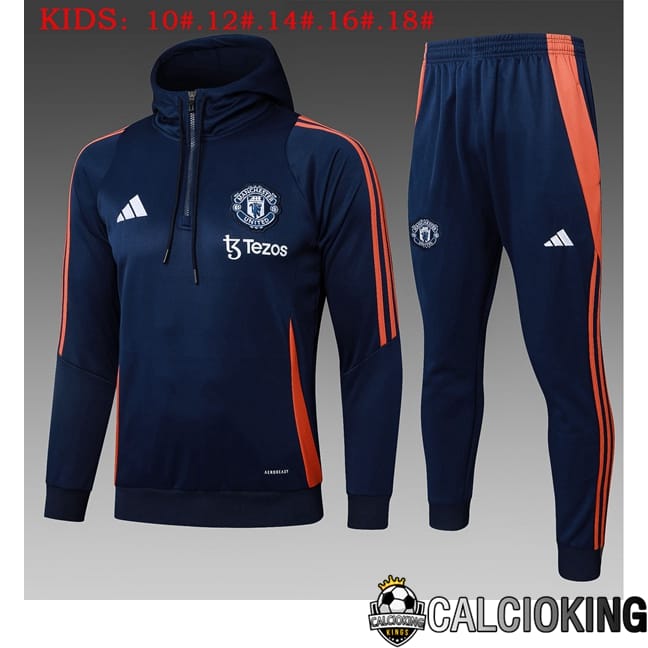 Comprare Maglia Calcio 2024 2025 2026 Personalizzazione,Tuta Da Calcio,Maglie De Calcio Retro Online | Giacca Con Cappuccio Tuta Calcio Manchester United Bambino Blu Reale 2025/2026
