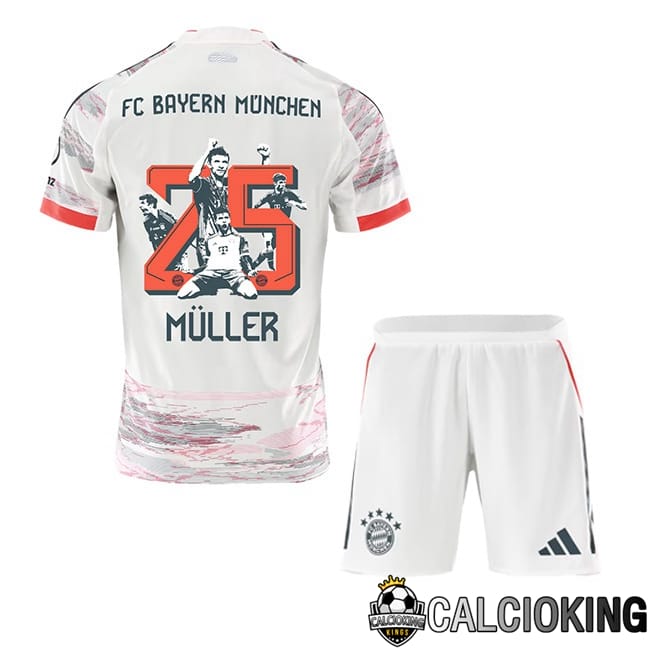 Comprare Maglia Calcio 2024 2025 2026 Personalizzazione,Tuta Da Calcio,Maglie De Calcio Retro Online | Maglie Calcio Bayern Monaco (Müller 25) Bambino Seconda Edizione Speciale Bianco 2025/2026