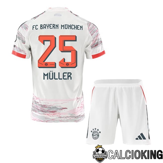 Comprare Maglia Calcio 2024 2025 2026 Personalizzazione,Tuta Da Calcio,Maglie De Calcio Retro Online | Maglie Calcio Bayern Monaco (Müller 25) Bambino Seconda Bianco 2025/2026