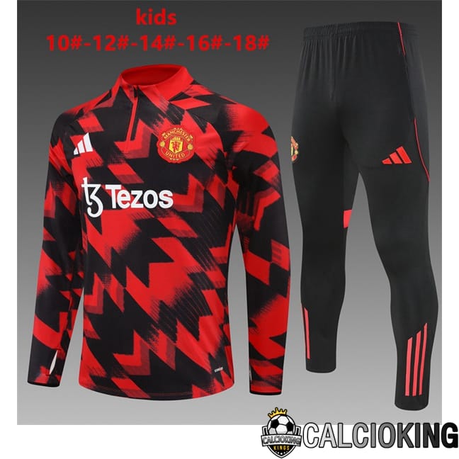 Comprare Maglia Calcio 2024 2025 2026 Personalizzazione,Tuta Da Calcio,Maglie De Calcio Retro Online | Insieme Tuta Calcio Manchester United Bambino Nero Rosso 2025/2026