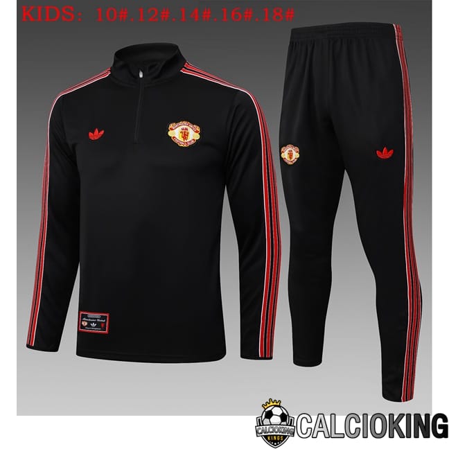 Comprare Maglia Calcio 2024 2025 2026 Personalizzazione,Tuta Da Calcio,Maglie De Calcio Retro Online | Insieme Tuta Calcio Manchester United Bambino Nero 2025/2026