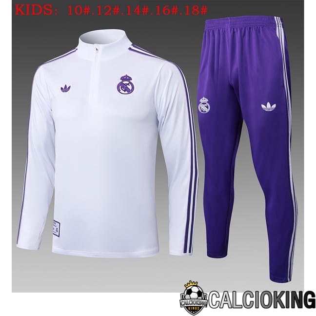 Comprare Maglia Calcio 2024 2025 2026 Personalizzazione,Tuta Da Calcio,Maglie De Calcio Retro Online | Insieme Tuta Calcio Real Madrid Bambino Bianco 2025/2026