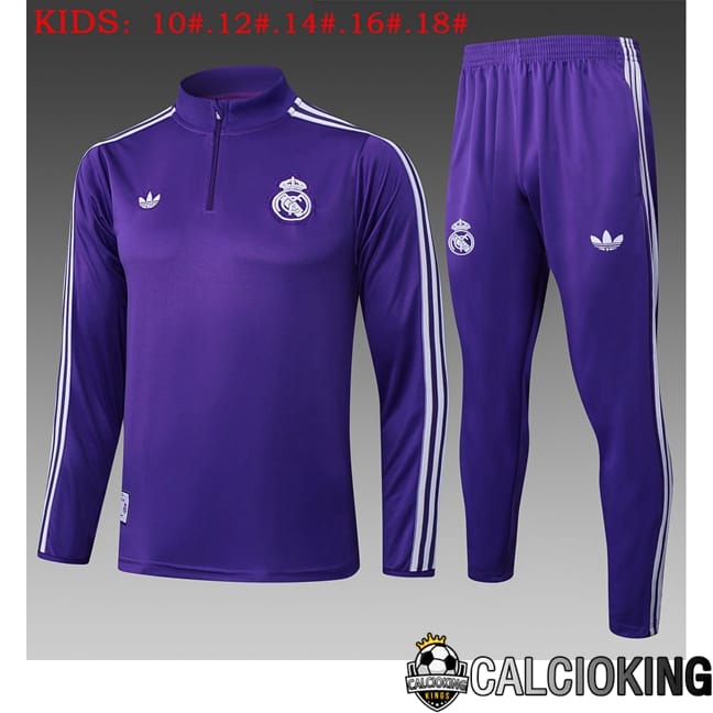 Comprare Maglia Calcio 2024 2025 2026 Personalizzazione,Tuta Da Calcio,Maglie De Calcio Retro Online | Insieme Tuta Calcio Real Madrid Bambino Viola 2025/2026