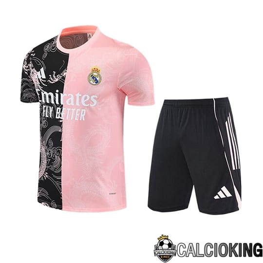 Comprare Maglia Calcio 2024 2025 2026 Personalizzazione,Tuta Da Calcio,Maglie De Calcio Retro Online | Insieme T Shirt Allenamento Real Madrid Bambino Nero/Rosa/Bianco 2025/2026