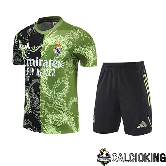 Comprare Maglia Calcio 2024 2025 2026 Personalizzazione,Tuta Da Calcio,Maglie De Calcio Retro Online | Insieme T Shirt Allenamento Real Madrid Bambino Nero/Verde/Bianco 2025/2026