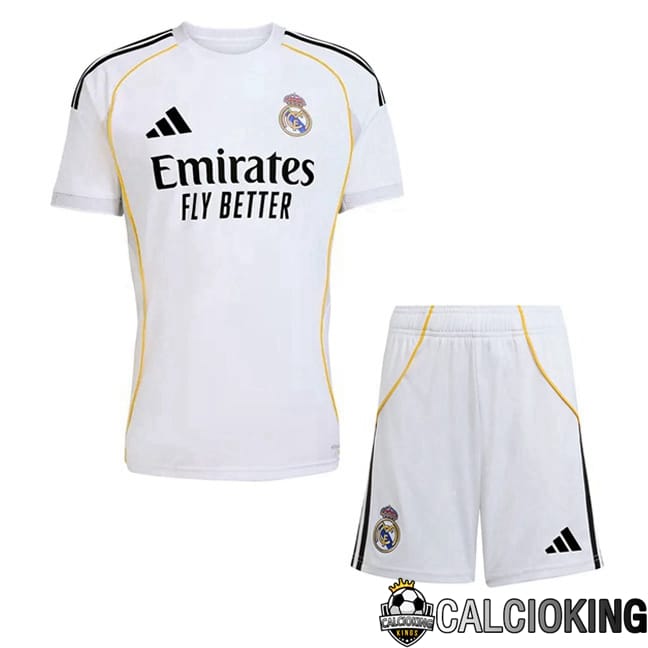 Comprare Maglia Calcio 2024 2025 2026 Personalizzazione,Tuta Da Calcio,Maglie De Calcio Retro Online | Maglie Calcio Real Madrid Bambino Prima Bianco 2025/2026