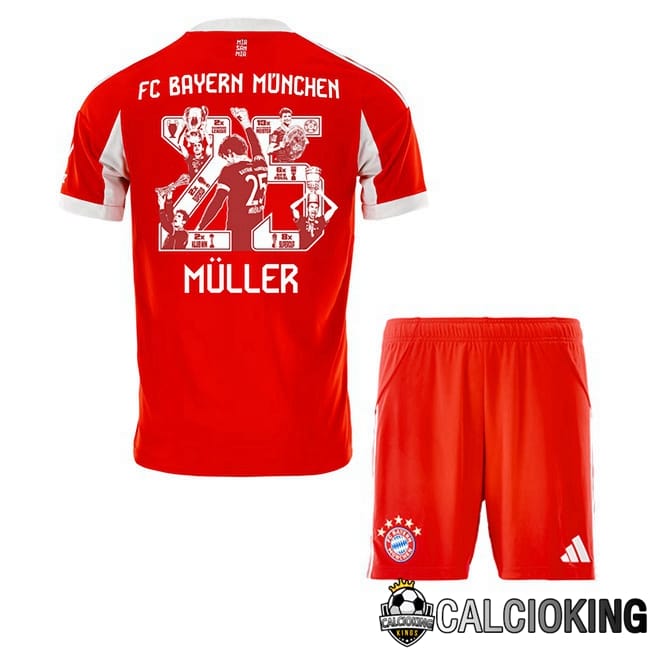 Comprare Maglia Calcio 2024 2025 2026 Personalizzazione,Tuta Da Calcio,Maglie De Calcio Retro Online | Maglie Calcio Bayern Monaco (Müller 25) Bambino Prima Edizione Speciale Rosso 2025/2026