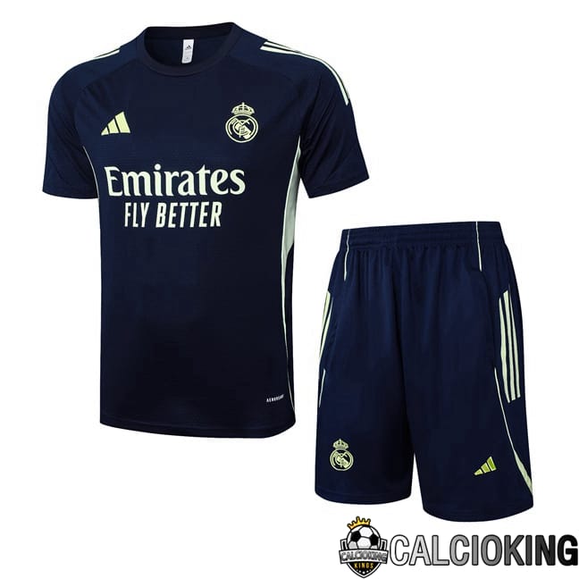 Comprare Maglia Calcio 2024 2025 2026 Personalizzazione,Tuta Da Calcio,Maglie De Calcio Retro Online | Insieme T Shirt Allenamento Real Madrid + Pantaloncini Blu Reale 2025/2026