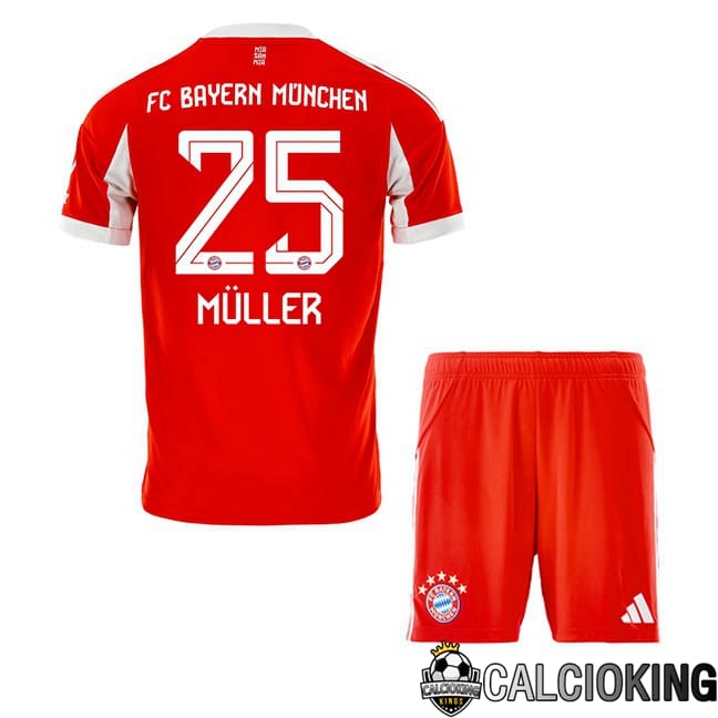 Comprare Maglia Calcio 2024 2025 2026 Personalizzazione,Tuta Da Calcio,Maglie De Calcio Retro Online | Maglie Calcio Bayern Monaco (Müller 25) Bambino Prima Rosso 2025/2026