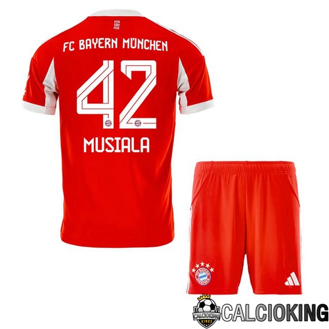 Comprare Maglia Calcio 2024 2025 2026 Personalizzazione,Tuta Da Calcio,Maglie De Calcio Retro Online | Maglie Calcio Bayern Monaco (Musiala 42) Bambino Prima Rosso 2025/2026