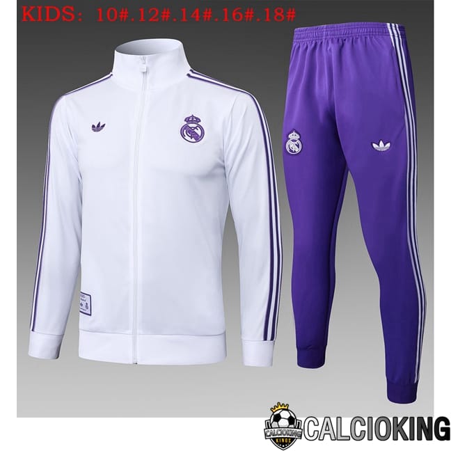 Comprare Maglia Calcio 2024 2025 2026 Personalizzazione,Tuta Da Calcio,Maglie De Calcio Retro Online | Insieme Tuta Calcio - Giacca Real Madrid Bambino Bianco 2025/2026