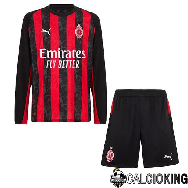 Comprare Maglia Calcio 2024 2025 2026 Personalizzazione,Tuta Da Calcio,Maglie De Calcio Retro Online | Maglie Calcio AC Milan Bambino Prima Manica Lunga Rosso Nero 2025/2026