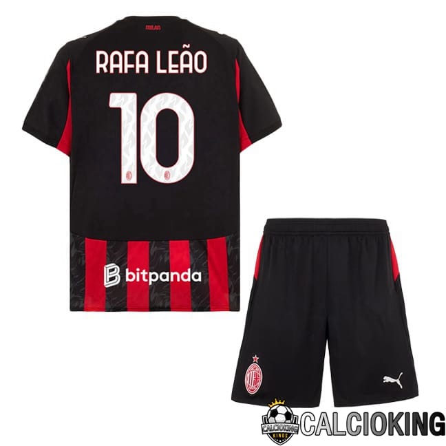 Comprare Maglia Calcio 2024 2025 2026 Personalizzazione,Tuta Da Calcio,Maglie De Calcio Retro Online | Maglie Calcio AC Milan (Rafa Leão 10) Bambino Prima Rosso Nero 2025/2026