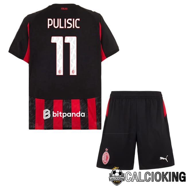 Comprare Maglia Calcio 2024 2025 2026 Personalizzazione,Tuta Da Calcio,Maglie De Calcio Retro Online | Maglie Calcio AC Milan (Pulisic 11) Bambino Prima Rosso Nero 2025/2026