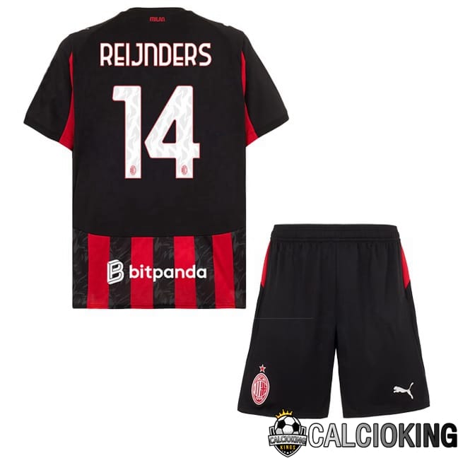 Comprare Maglia Calcio 2024 2025 2026 Personalizzazione,Tuta Da Calcio,Maglie De Calcio Retro Online | Maglie Calcio AC Milan (Reijnders 14) Bambino Prima Rosso Nero 2025/2026