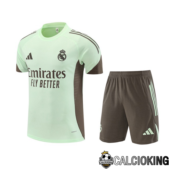 Comprare Maglia Calcio 2024 2025 2026 Personalizzazione,Tuta Da Calcio,Maglie De Calcio Retro Online | Insieme T Shirt Allenamento Real Madrid + Pantaloncini Verde 2025/2026