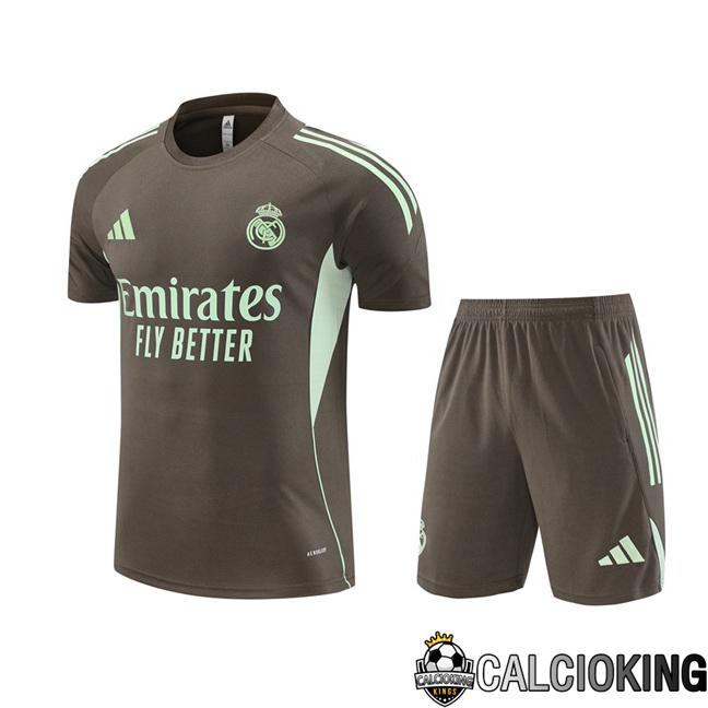 Comprare Maglia Calcio 2024 2025 2026 Personalizzazione,Tuta Da Calcio,Maglie De Calcio Retro Online | Insieme T Shirt Allenamento Real Madrid + Pantaloncini Grigio 2025/2026