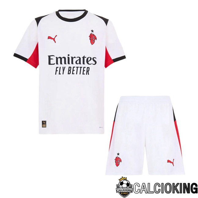 Comprare Maglia Calcio 2024 2025 2026 Personalizzazione,Tuta Da Calcio,Maglie De Calcio Retro Online | Maglie Calcio AC Milan Bambino Seconda Bianco 2025/2026