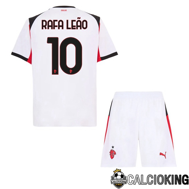 Comprare Maglia Calcio 2024 2025 2026 Personalizzazione,Tuta Da Calcio,Maglie De Calcio Retro Online | Maglie Calcio AC Milan (Rafa Leão 10) Bambino Seconda Bianco 2025/2026