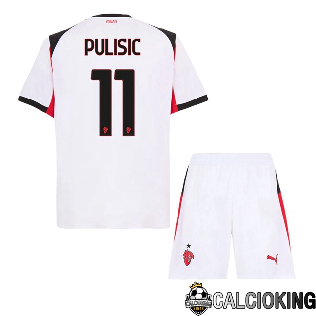Comprare Maglia Calcio 2024 2025 2026 Personalizzazione,Tuta Da Calcio,Maglie De Calcio Retro Online | Maglie Calcio AC Milan (Pulisic 11) Bambino Seconda Bianco 2025/2026