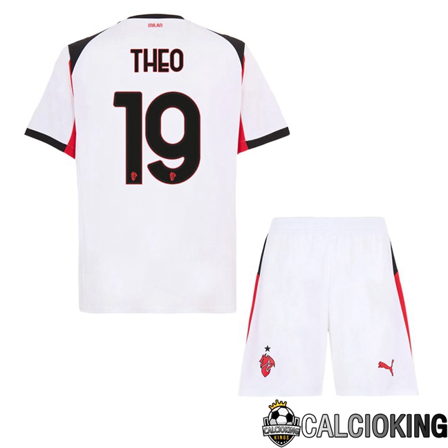 Comprare Maglia Calcio 2024 2025 2026 Personalizzazione,Tuta Da Calcio,Maglie De Calcio Retro Online | Maglie Calcio AC Milan (THEO 19) Bambino Seconda Bianco 2025/2026