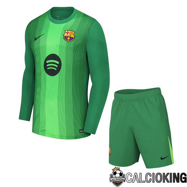 Comprare Maglia Calcio 2024 2025 2026 Personalizzazione,Tuta Da Calcio,Maglie De Calcio Retro Online | Maglie Calcio FC Barcellona Bambino Portiere Manica Lunga Verde 2025/2026