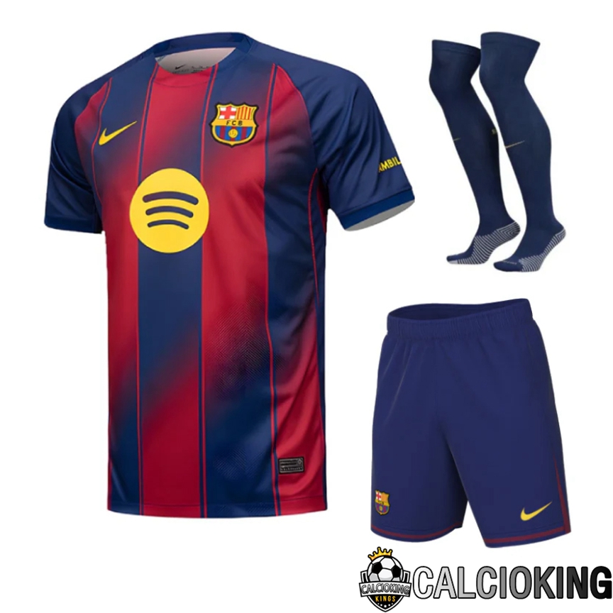 Comprare Maglia Calcio 2024 2025 2026 Personalizzazione,Tuta Da Calcio,Maglie De Calcio Retro Online | Insieme Maglie Calcio FC Barcellona Prima (Pantaloncini + Calzini) 2025 2026