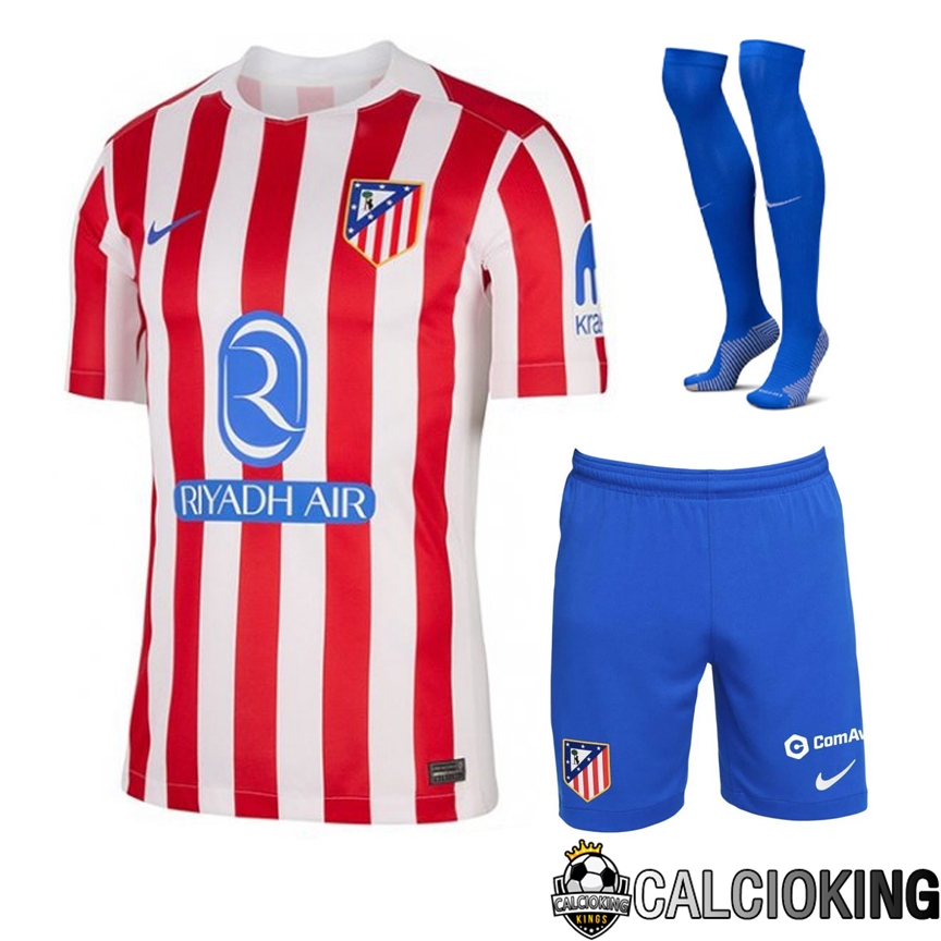 Comprare Maglia Calcio 2024 2025 2026 Personalizzazione,Tuta Da Calcio,Maglie De Calcio Retro Online | Insieme Maglie Calcio Atletico Madrid Prima (Pantaloncini + Calzini) 2025 2026