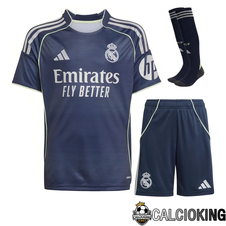 Comprare Maglia Calcio 2024 2025 2026 Personalizzazione,Tuta Da Calcio,Maglie De Calcio Retro Online | Insieme Maglie Calcio Real Madrid Seconda (Pantaloncini + Calzini) 2025 2026