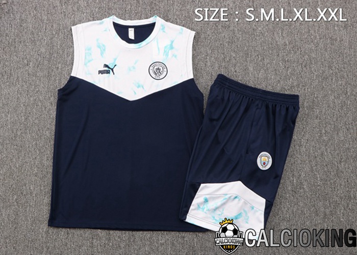 Canotta De Calcio Manchester City + Pantaloncini Blu Bianco 2022/2023