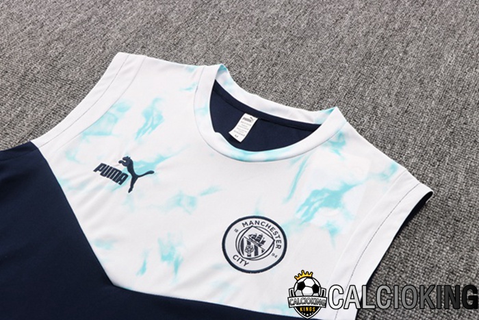 Canotta De Calcio Manchester City + Pantaloncini Blu Bianco 2022/2023