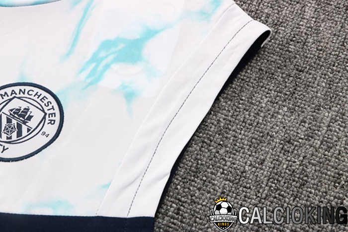 Canotta De Calcio Manchester City + Pantaloncini Blu Bianco 2022/2023