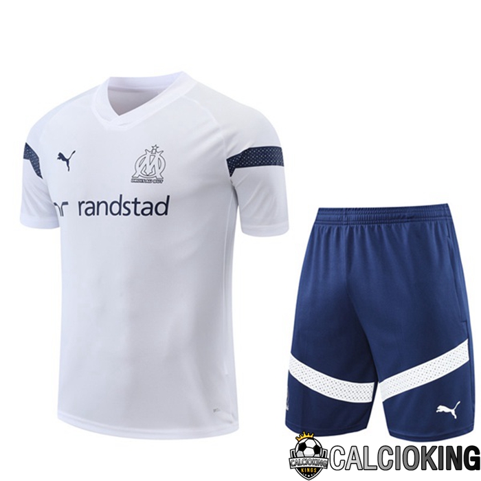 Comprare Maglia Calcio 2024 2025 2026 Personalizzazione,Tuta Da Calcio,Maglie De Calcio Retro Online | Insieme T Shirt Allenamento Marsiglia OM + Pantaloncini Bianco 2022/2023