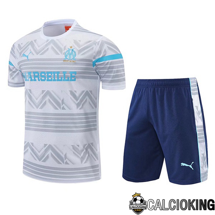 Comprare Maglia Calcio 2024 2025 2026 Personalizzazione,Tuta Da Calcio,Maglie De Calcio Retro Online | Insieme T Shirt Allenamento Marsiglia OM + Pantaloncini Bianco Grigio 2022/2023