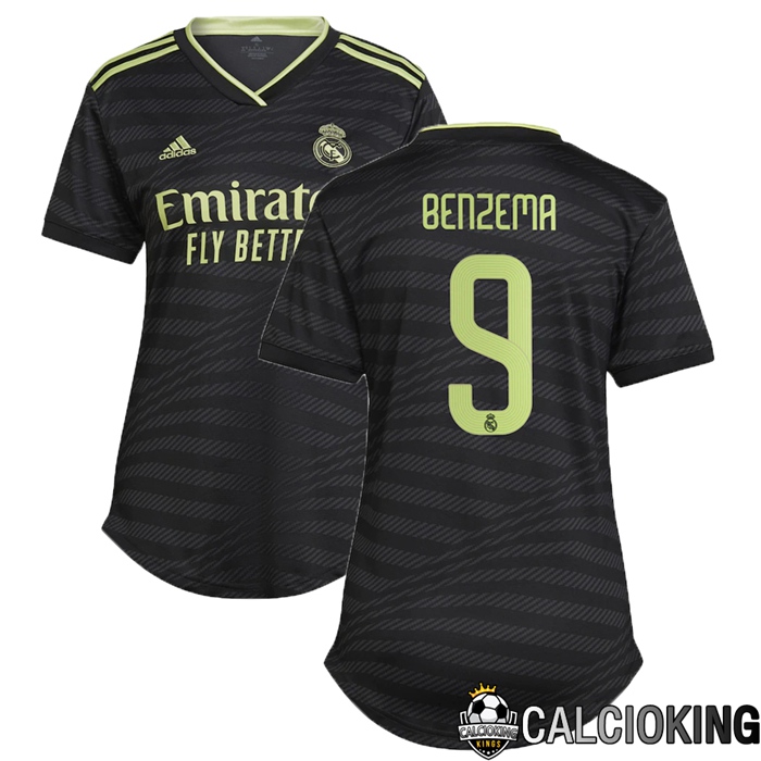 Comprare Maglia Calcio 2024 2025 2026 Personalizzazione,Tuta Da Calcio,Maglie De Calcio Retro Online | Maglia Calcio Real Madrid (Benzema 9) Donna Terza 2022/2023