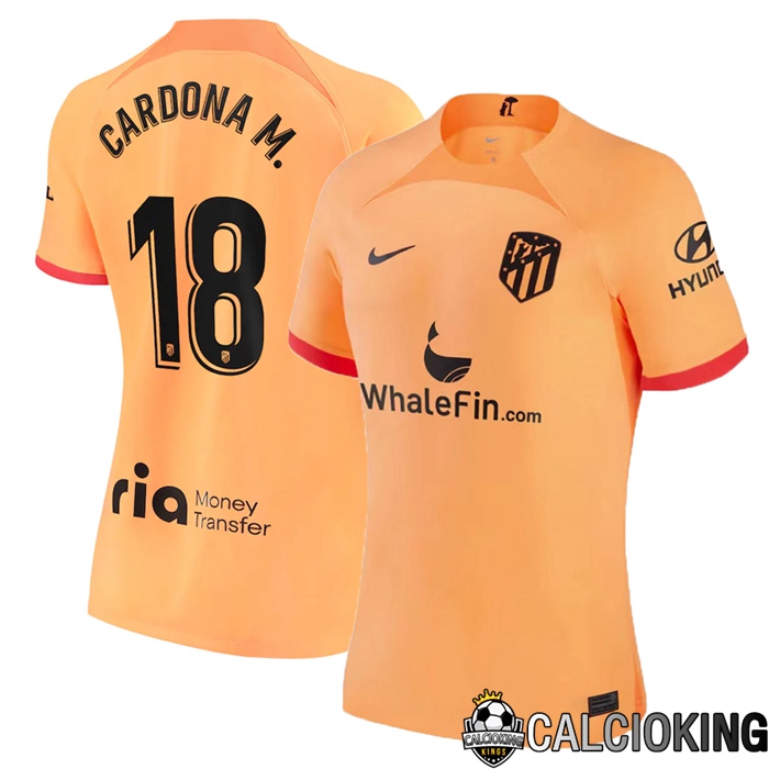 Comprare Maglia Calcio 2024 2025 2026 Personalizzazione,Tuta Da Calcio,Maglie De Calcio Retro Online | Maglia Calcio Atletico Madrid (Cardona M.18) Donna Terza 2022/2023