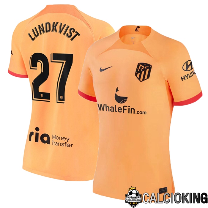 Comprare Maglia Calcio 2024 2025 2026 Personalizzazione,Tuta Da Calcio,Maglie De Calcio Retro Online | Maglia Calcio Atletico Madrid (Lundkvist 27) Donna Terza 2022/2023