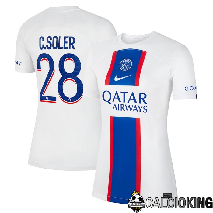 Comprare Maglia Calcio 2024 2025 2026 Personalizzazione,Tuta Da Calcio,Maglie De Calcio Retro Online | Maglia Calcio Paris Saint Germain (C.Soler 28) Donna Terza 2022/2023